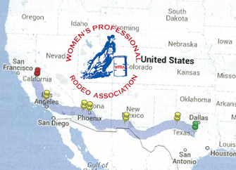 Map of Trip to WACO TX WPRA World Finals 2013 of Noel Cosca and Cheryl Tague, Stephanie Cosca and three futurity barrel racing colts